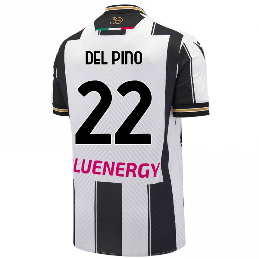 Kids Football Lorenzo Del Pino #22 White Black Home Jersey 2024/25 T-Shirt Uk