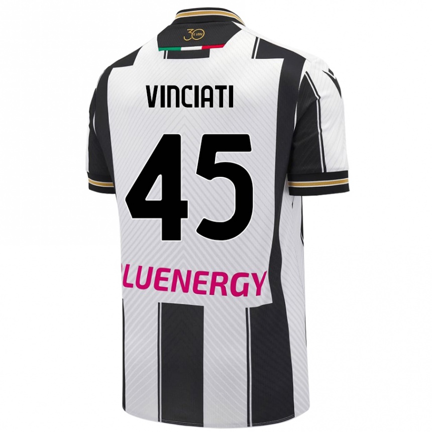 Kids Football Giulio Vinciati #45 White Black Home Jersey 2024/25 T-Shirt Uk