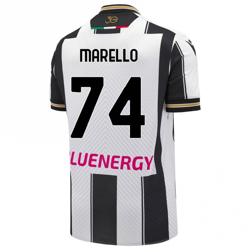 Kids Football Mattia Marello #74 White Black Home Jersey 2024/25 T-Shirt Uk