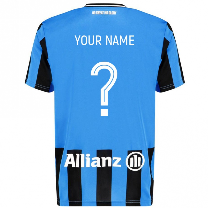 Kids Football Your Name #0 Sky Blue Black Home Jersey 2024/25 T-Shirt Uk