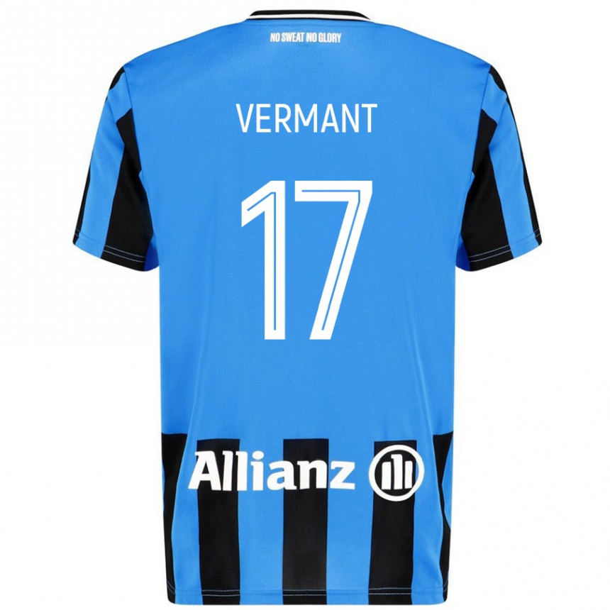 Kids Football Romeo Vermant #17 Sky Blue Black Home Jersey 2024/25 T-Shirt Uk