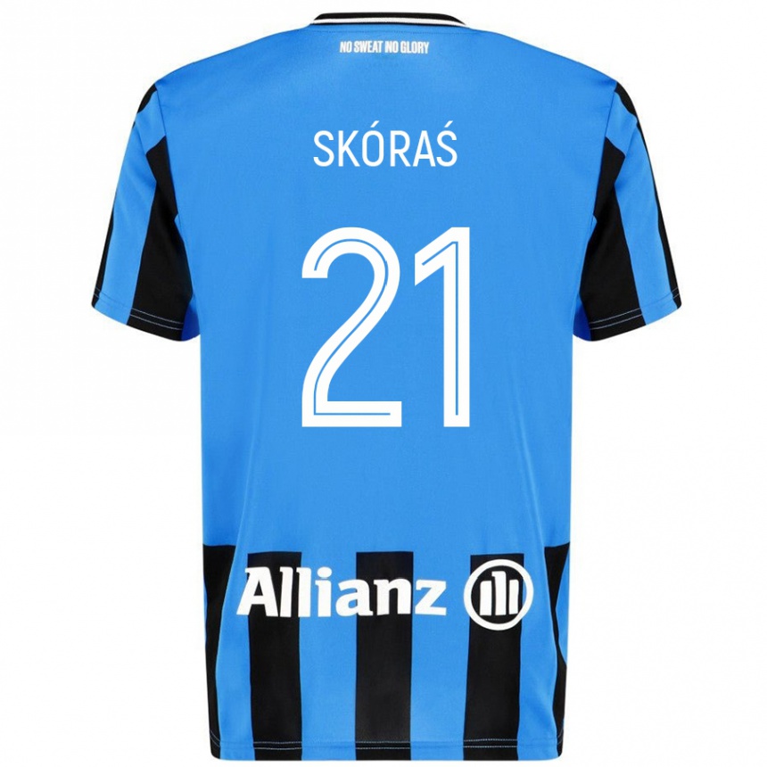 Kids Football Michal Skoras #21 Sky Blue Black Home Jersey 2024/25 T-Shirt Uk