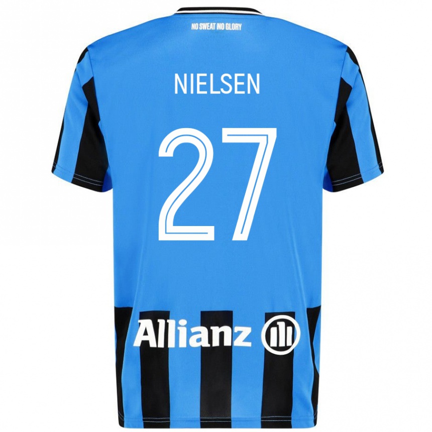 Kids Football Casper Nielsen #27 Sky Blue Black Home Jersey 2024/25 T-Shirt Uk