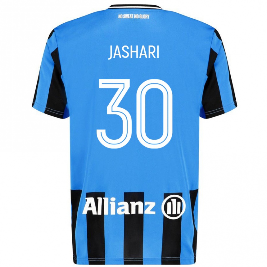 Kids Football Ardon Jashari #30 Sky Blue Black Home Jersey 2024/25 T-Shirt Uk