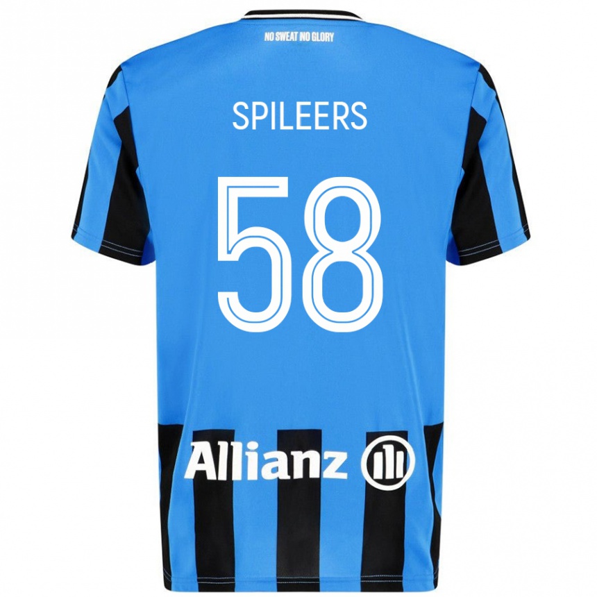 Kids Football Jorne Spileers #58 Sky Blue Black Home Jersey 2024/25 T-Shirt Uk