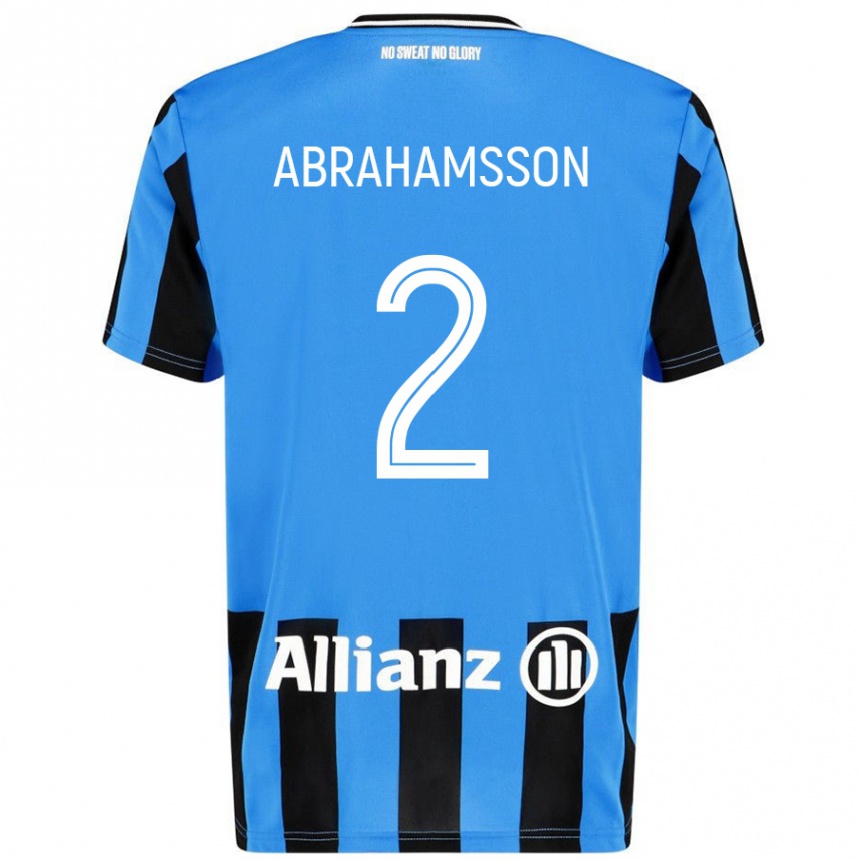 Kids Football Sejde Abrahamsson #2 Sky Blue Black Home Jersey 2024/25 T-Shirt Uk