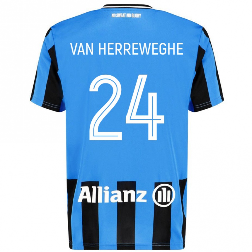 Kids Football Febe Van Herreweghe #24 Sky Blue Black Home Jersey 2024/25 T-Shirt Uk