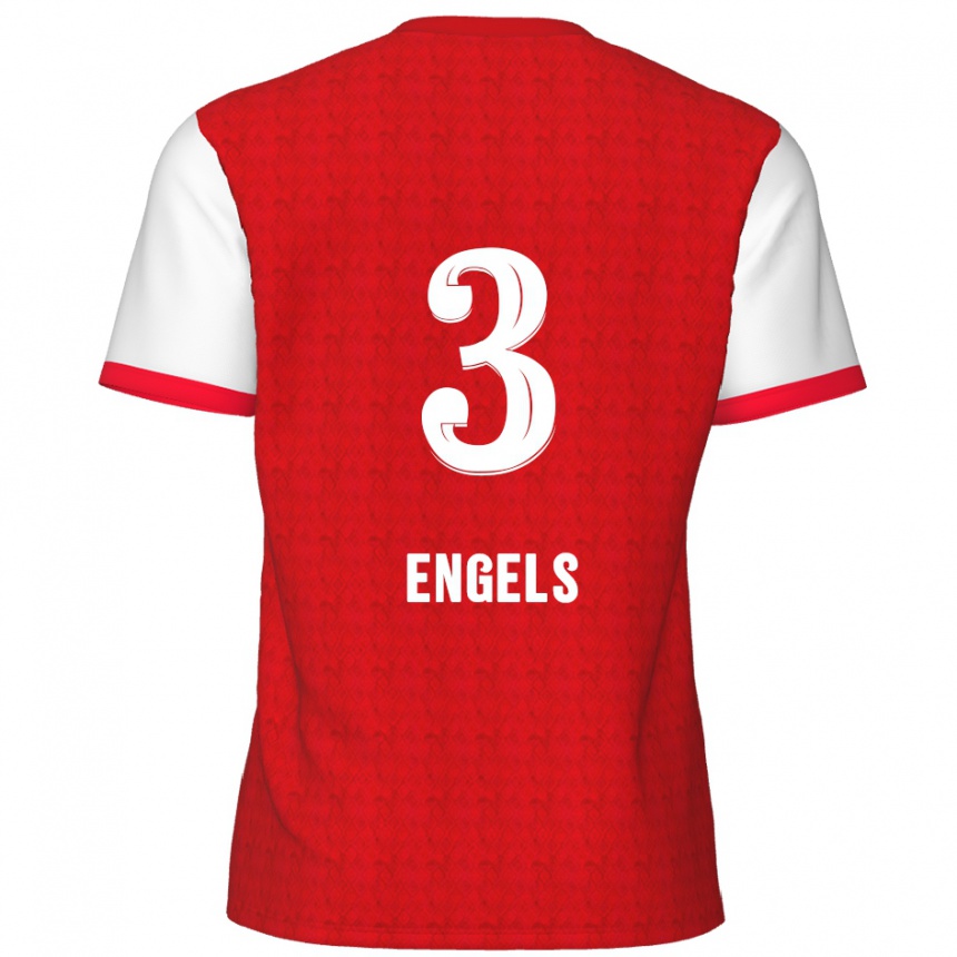 Kids Football Björn Engels #3 Red White Home Jersey 2024/25 T-Shirt Uk