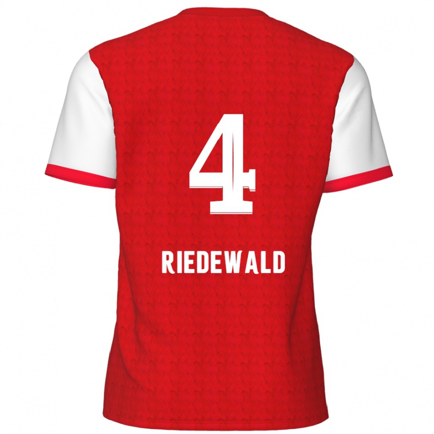 Kids Football Jairo Riedewald #4 Red White Home Jersey 2024/25 T-Shirt Uk