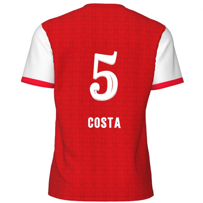 Kids Football Ayrton Costa #5 Red White Home Jersey 2024/25 T-Shirt Uk