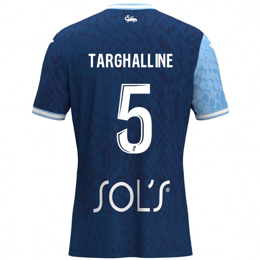 Kids Football Oussama Targhalline #5 Sky Blue Dark Blue Home Jersey 2024/25 T-Shirt Uk