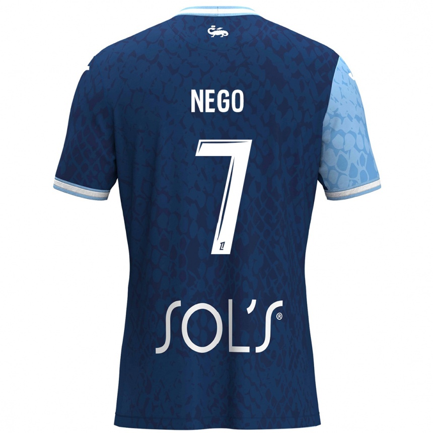 Kids Football Loïc Nego #7 Sky Blue Dark Blue Home Jersey 2024/25 T-Shirt Uk