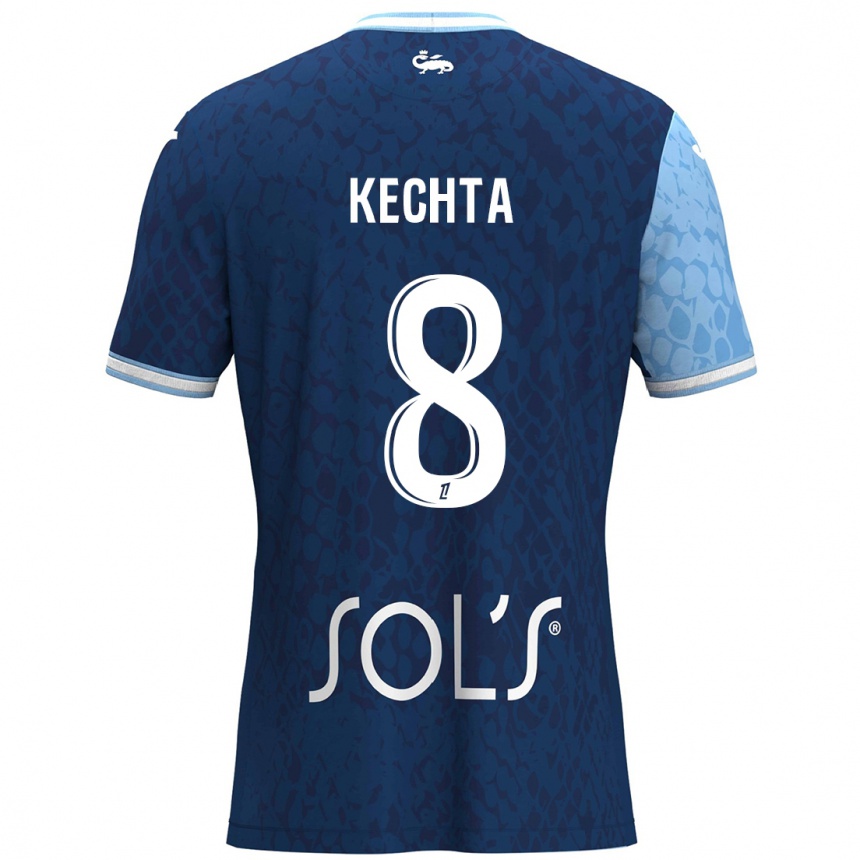 Kids Football Yassine Kechta #8 Sky Blue Dark Blue Home Jersey 2024/25 T-Shirt Uk