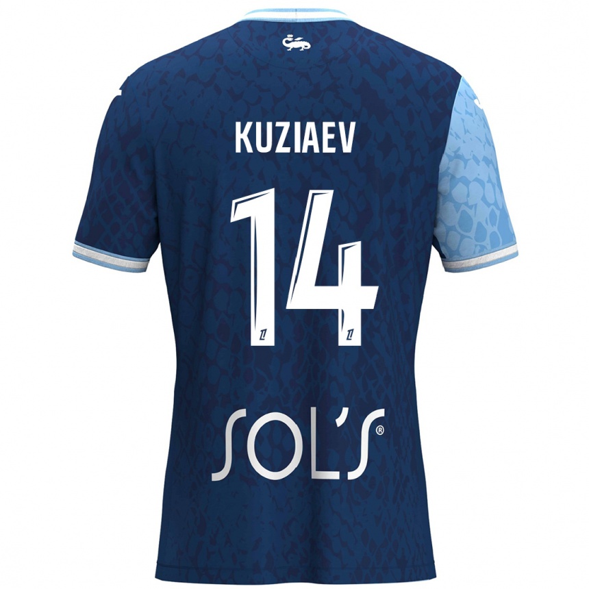 Kids Football Daler Kuzyaev #14 Sky Blue Dark Blue Home Jersey 2024/25 T-Shirt Uk