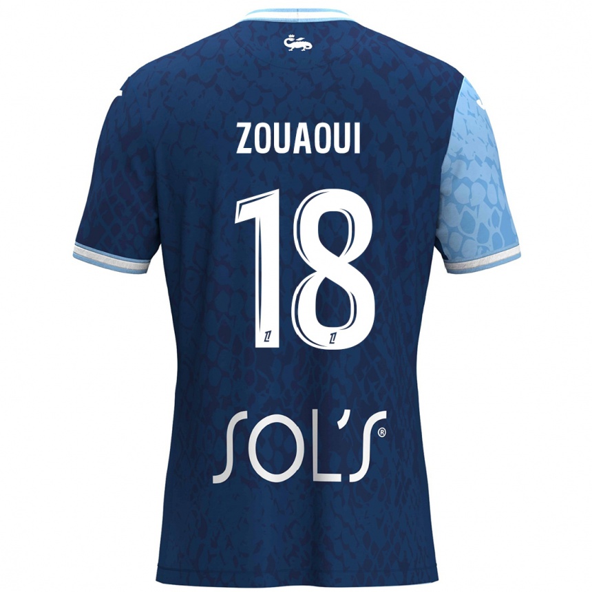 Kids Football Yanis Zouaoui #18 Sky Blue Dark Blue Home Jersey 2024/25 T-Shirt Uk