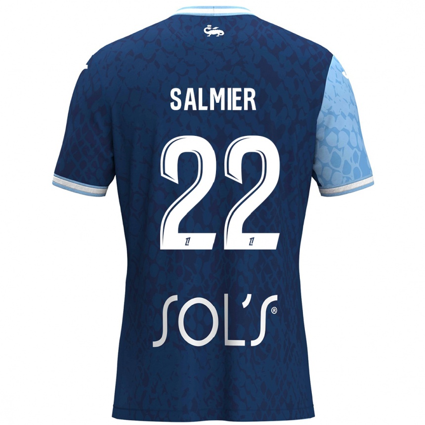 Kids Football Yoann Salmier #22 Sky Blue Dark Blue Home Jersey 2024/25 T-Shirt Uk