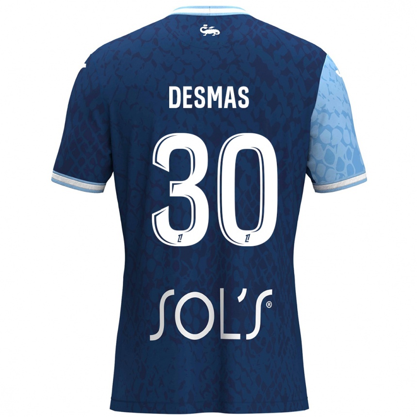 Kids Football Arthur Desmas #30 Sky Blue Dark Blue Home Jersey 2024/25 T-Shirt Uk