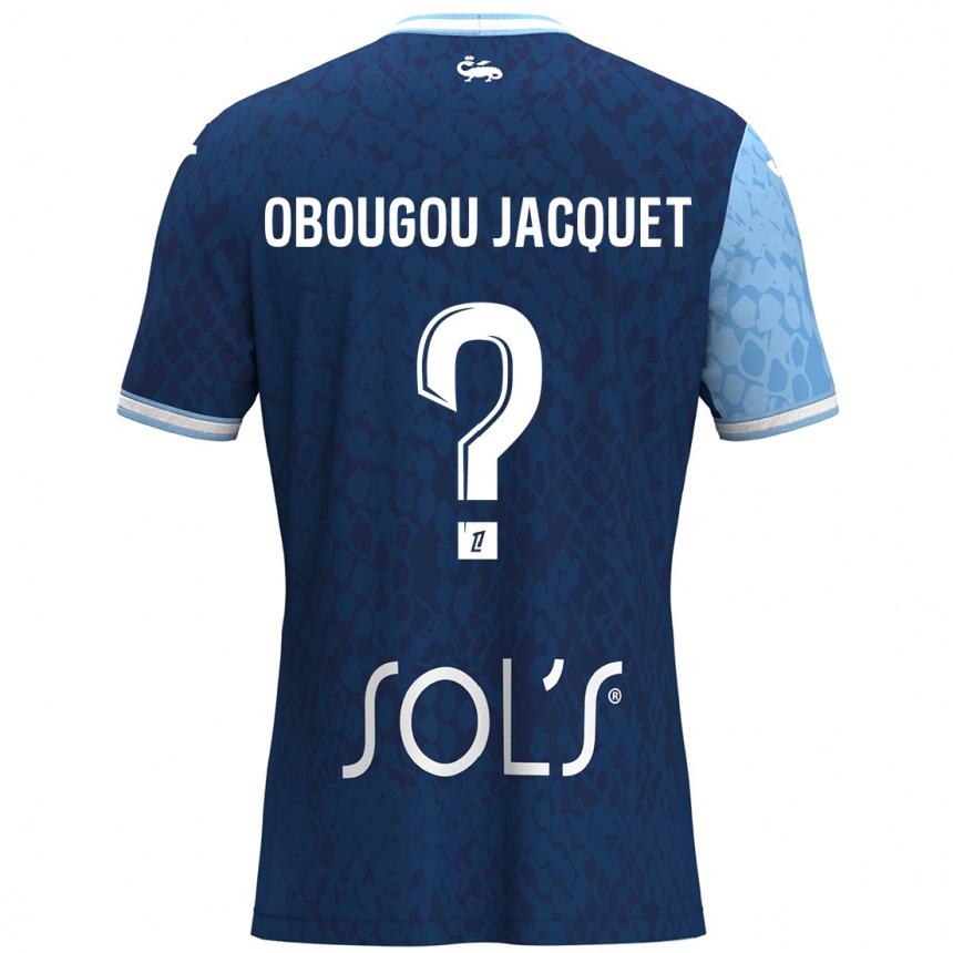 Kids Football Noam Obougou Jacquet #0 Sky Blue Dark Blue Home Jersey 2024/25 T-Shirt Uk