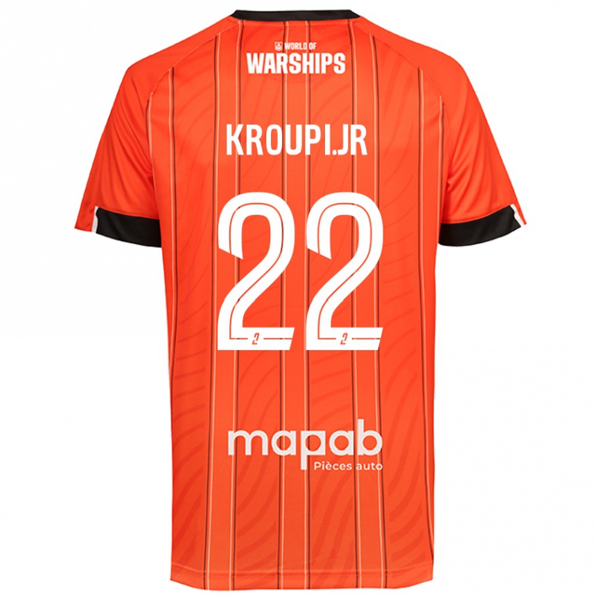 Kids Football Eli Junior Kroupi #22 Orange Home Jersey 2024/25 T-Shirt Uk