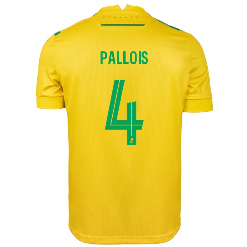 Kids Football Nicolas Pallois #4 Yellow Green Home Jersey 2024/25 T-Shirt Uk