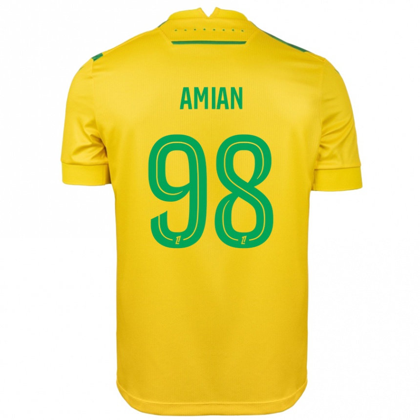 Kids Football Kelvin Amian #98 Yellow Green Home Jersey 2024/25 T-Shirt Uk