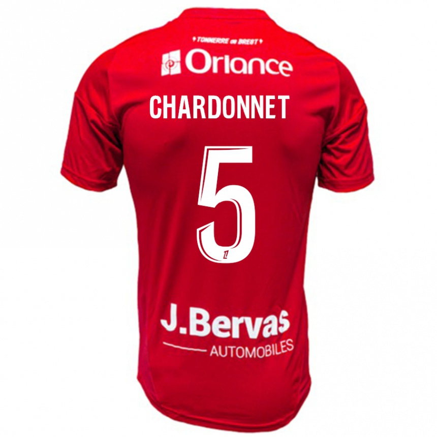 Kids Football Brendan Chardonnet #5 Red White Home Jersey 2024/25 T-Shirt Uk