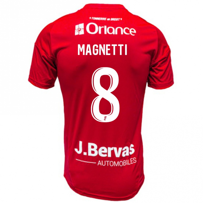 Kids Football Hugo Magnetti #8 Red White Home Jersey 2024/25 T-Shirt Uk