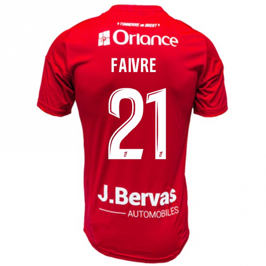 Kids Football Romain Faivre #21 Red White Home Jersey 2024/25 T-Shirt Uk