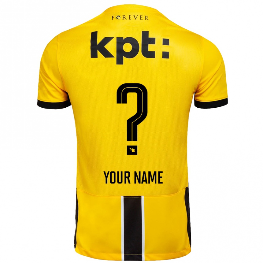 Kids Football Your Name #0 Yellow Black Home Jersey 2024/25 T-Shirt Uk