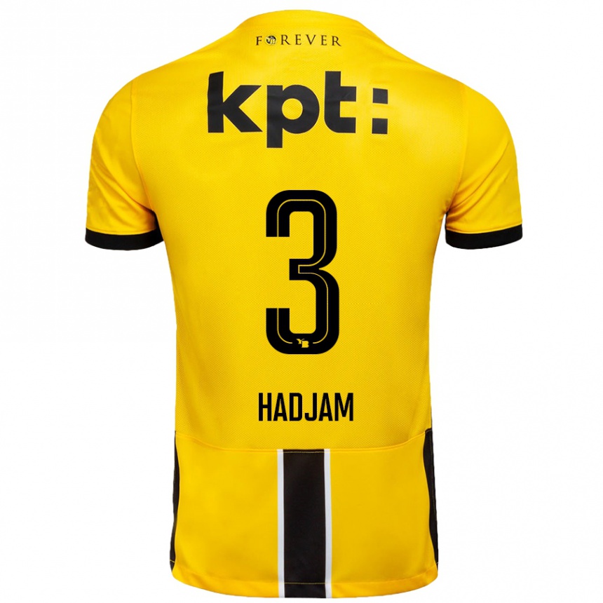 Kids Football Jaouen Hadjam #3 Yellow Black Home Jersey 2024/25 T-Shirt Uk