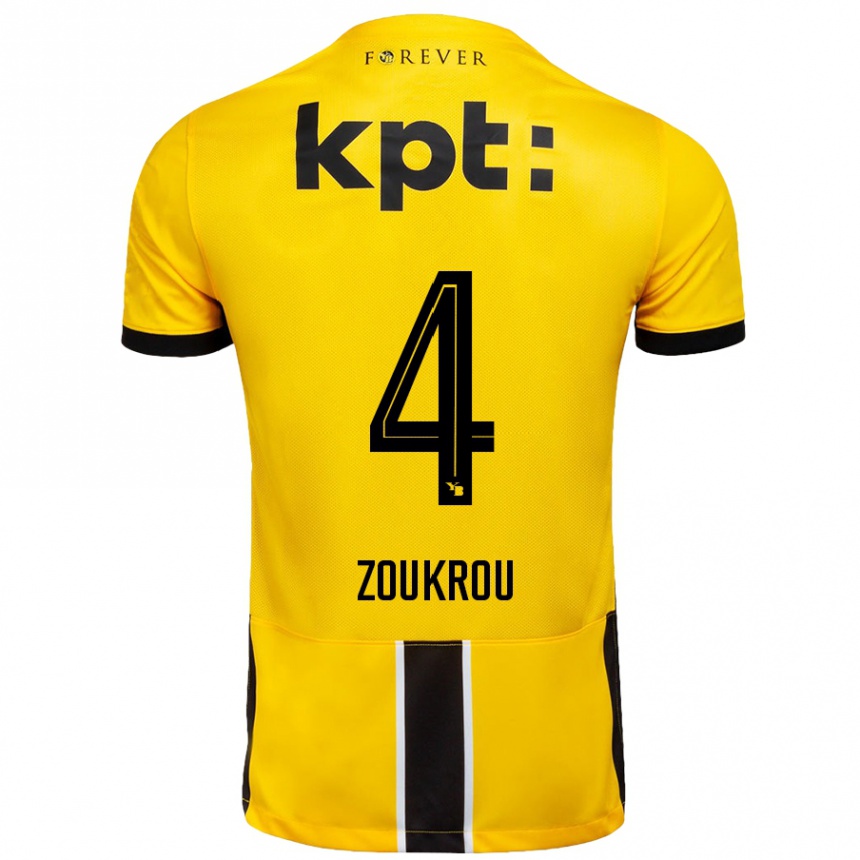 Kids Football Tanguy Zoukrou #4 Yellow Black Home Jersey 2024/25 T-Shirt Uk