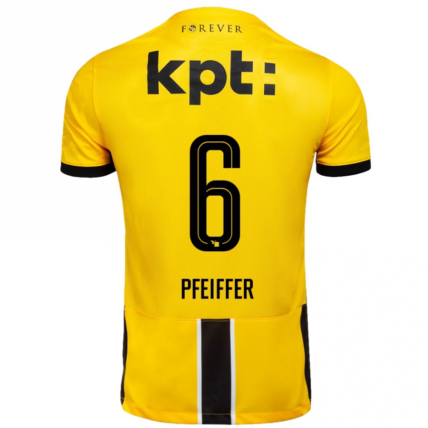 Kids Football Patric Pfeiffer #6 Yellow Black Home Jersey 2024/25 T-Shirt Uk