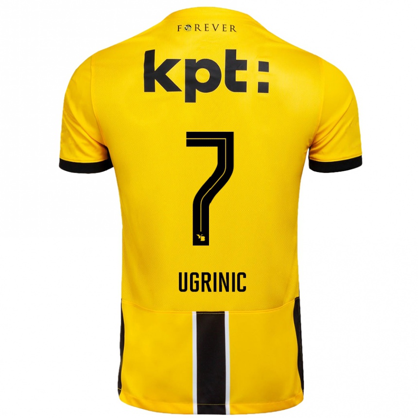 Kids Football Filip Ugrinic #7 Yellow Black Home Jersey 2024/25 T-Shirt Uk