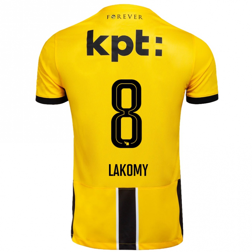 Kids Football Lukasz Lakomy #8 Yellow Black Home Jersey 2024/25 T-Shirt Uk