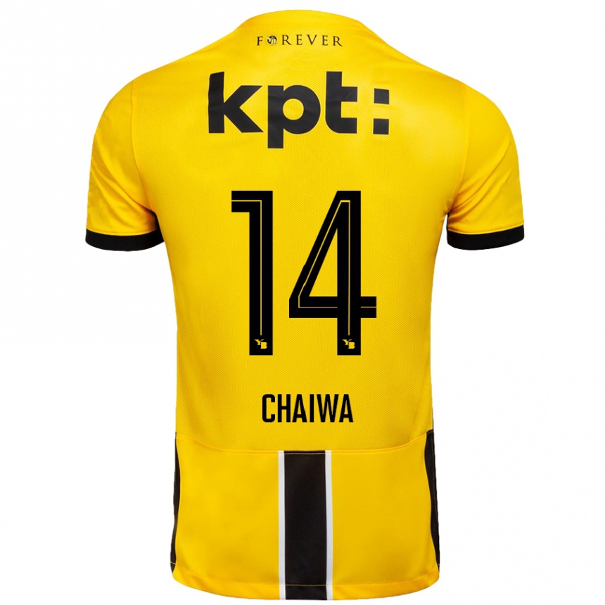 Kids Football Miguel Chaiwa #14 Yellow Black Home Jersey 2024/25 T-Shirt Uk