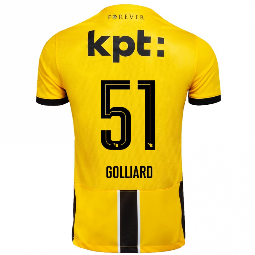 Kids Football Théo Golliard #51 Yellow Black Home Jersey 2024/25 T-Shirt Uk