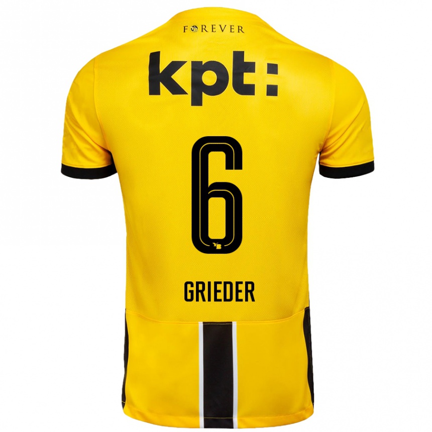 Kids Football Lionel Grieder #6 Yellow Black Home Jersey 2024/25 T-Shirt Uk