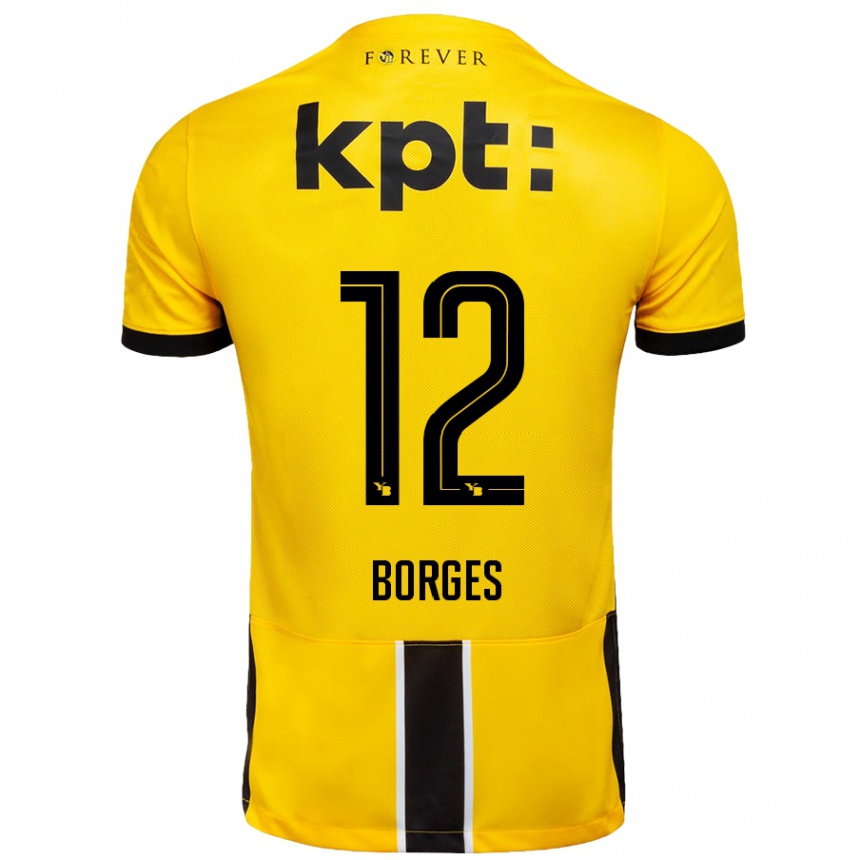 Kids Football David Borges #12 Yellow Black Home Jersey 2024/25 T-Shirt Uk