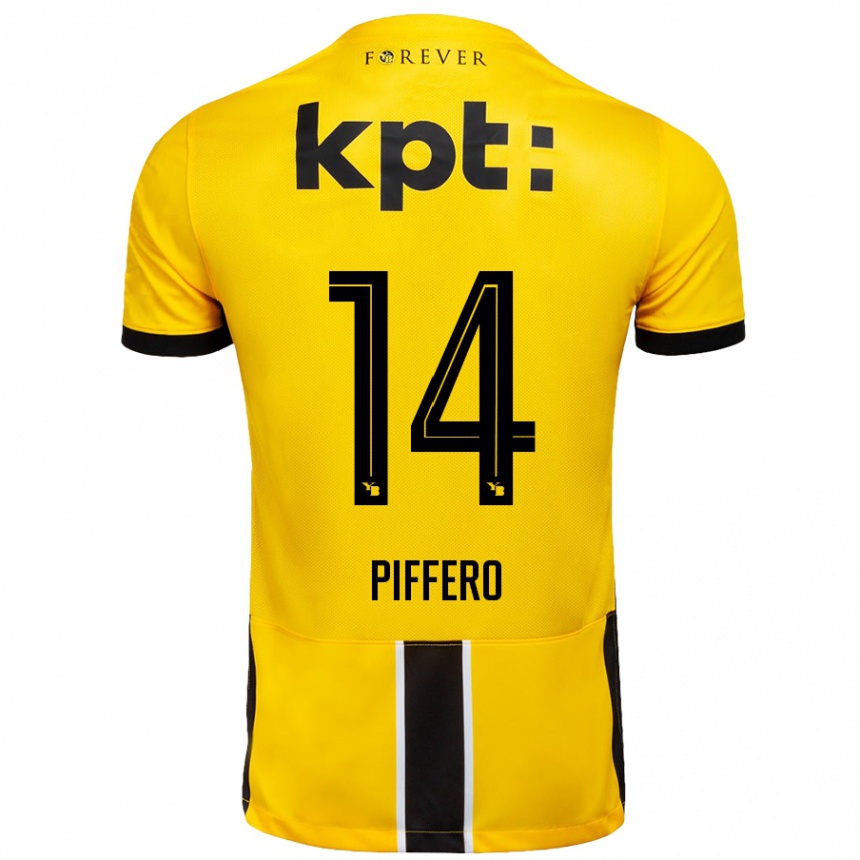 Kids Football David Piffero #14 Yellow Black Home Jersey 2024/25 T-Shirt Uk