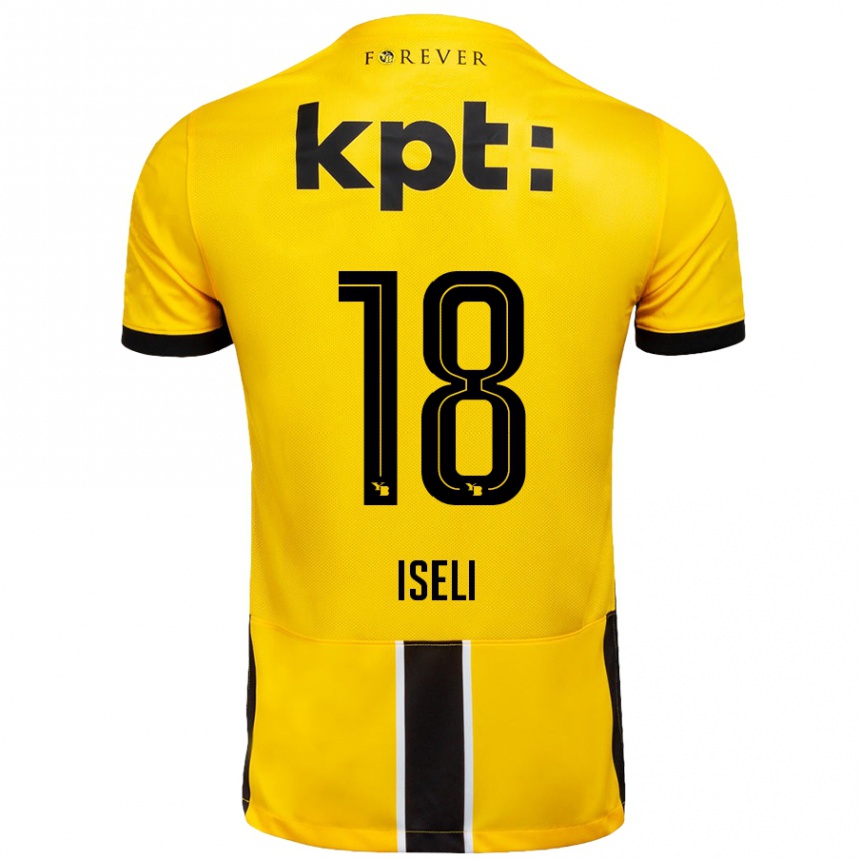 Kids Football Marco Iseli #18 Yellow Black Home Jersey 2024/25 T-Shirt Uk