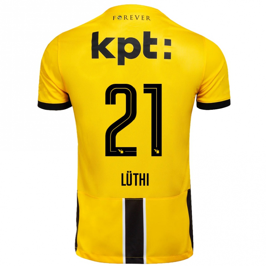 Kids Football Janis Lüthi #21 Yellow Black Home Jersey 2024/25 T-Shirt Uk