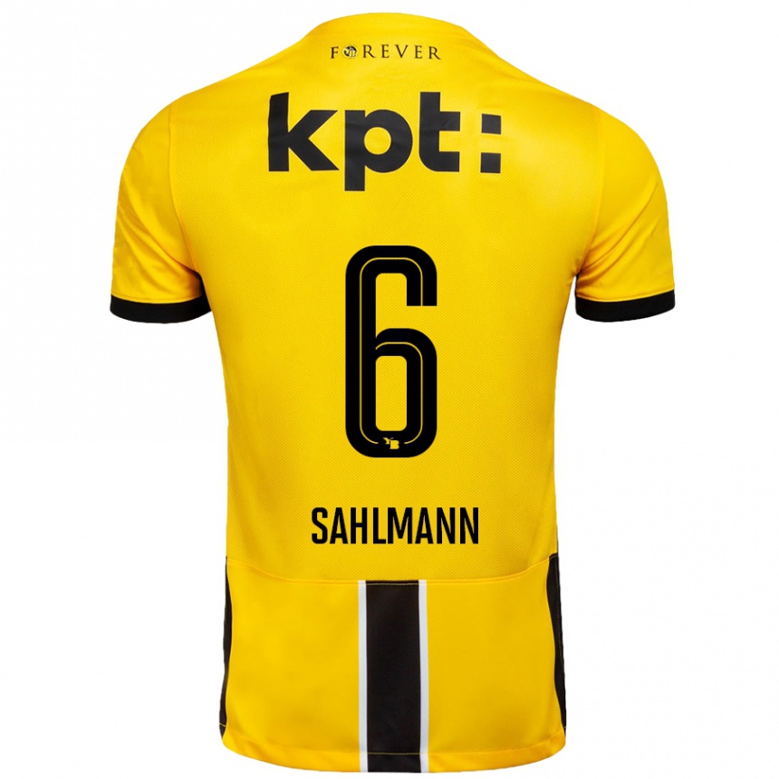 Kids Football Henrike Sahlmann #6 Yellow Black Home Jersey 2024/25 T-Shirt Uk