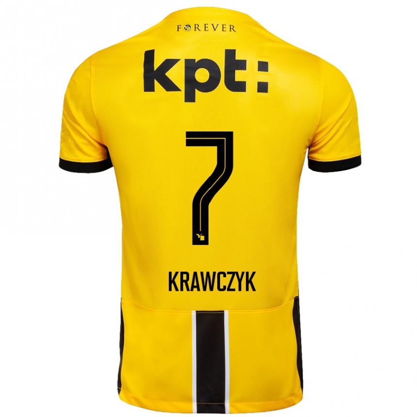 Kids Football Caroline Krawczyk #7 Yellow Black Home Jersey 2024/25 T-Shirt Uk