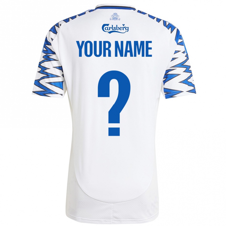 Kids Football Your Name #0 White Sky Blue Home Jersey 2024/25 T-Shirt Uk