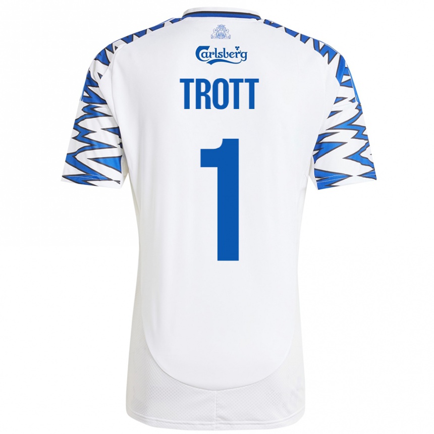 Kids Football Nathan Trott #1 White Sky Blue Home Jersey 2024/25 T-Shirt Uk