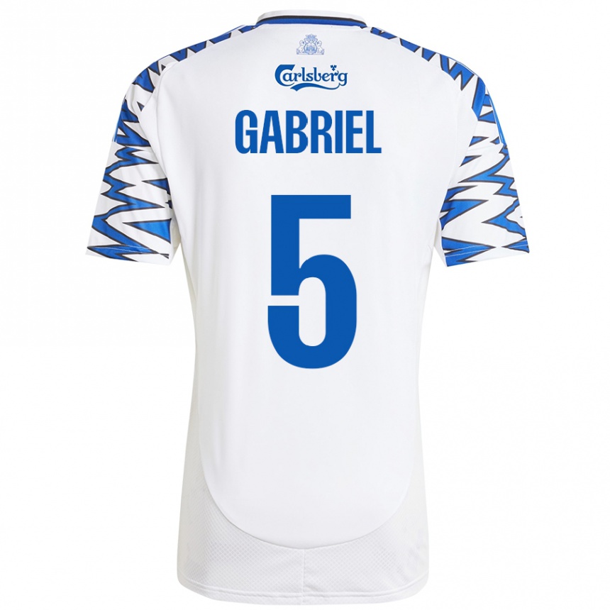 Kids Football Gabriel Pereira #5 White Sky Blue Home Jersey 2024/25 T-Shirt Uk