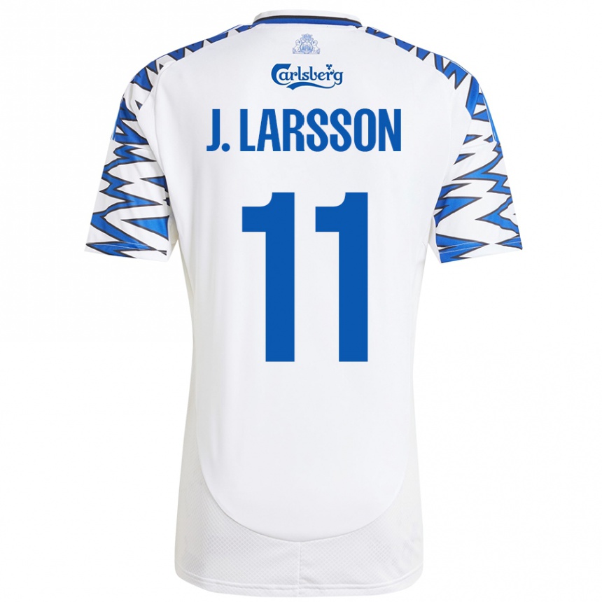 Kids Football Jordan Larsson #11 White Sky Blue Home Jersey 2024/25 T-Shirt Uk