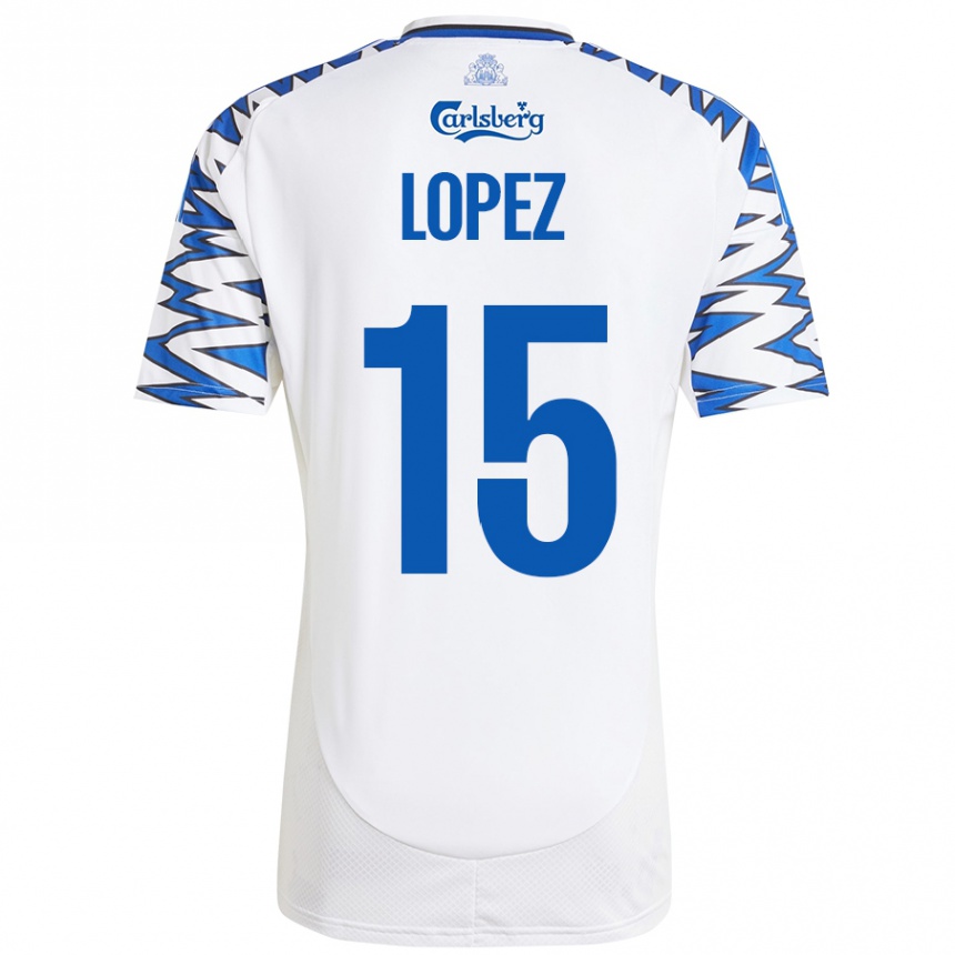 Kids Football Marcos López #15 White Sky Blue Home Jersey 2024/25 T-Shirt Uk