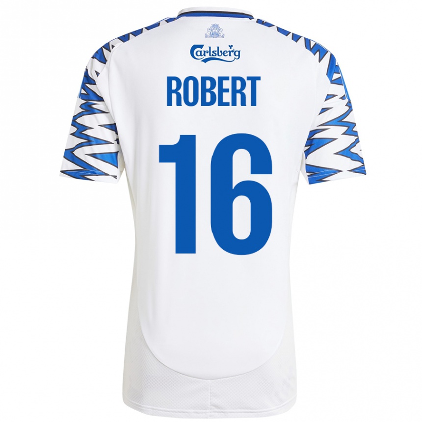 Kids Football Robert #16 White Sky Blue Home Jersey 2024/25 T-Shirt Uk