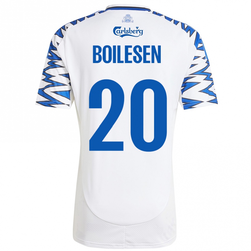 Kids Football Nicolai Boilesen #20 White Sky Blue Home Jersey 2024/25 T-Shirt Uk